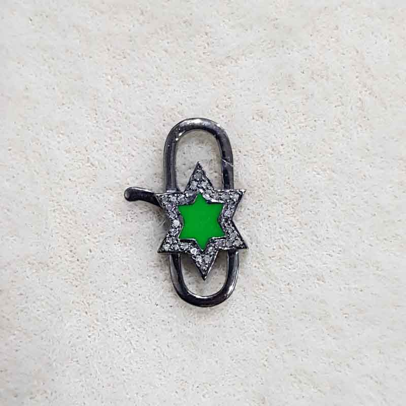 Fancy Green Enamel Spring Clasp Lock With Pave Diamond