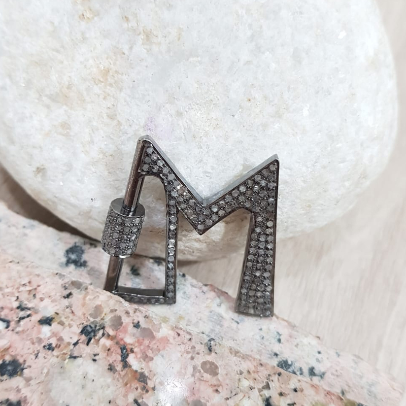 M Latter Screw Lock With 925 Solid Metal And Pave Diamonds