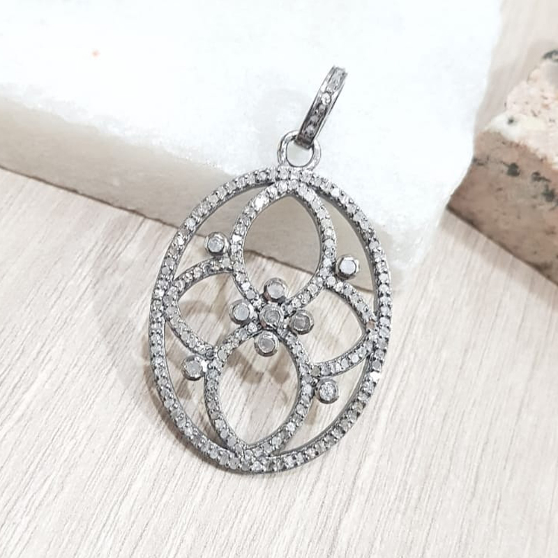 Unique Fancy Designer Round Pendant With Pave Diamond