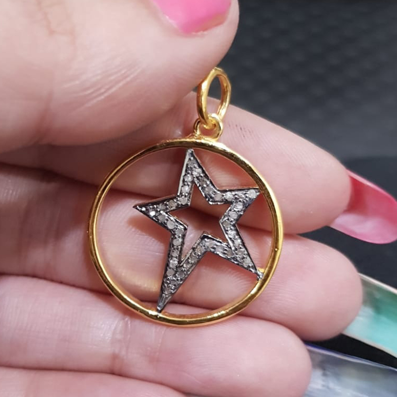 Unique Designer 925 Sterling Silver Handmade Star Pendant Withpave Layer