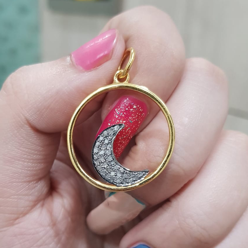 Glamorous Designer Handmade Two Tone Moon Pendant