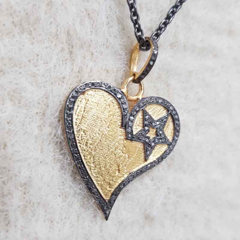 Handmade Designer Heart Star Pendent With Pave Layers