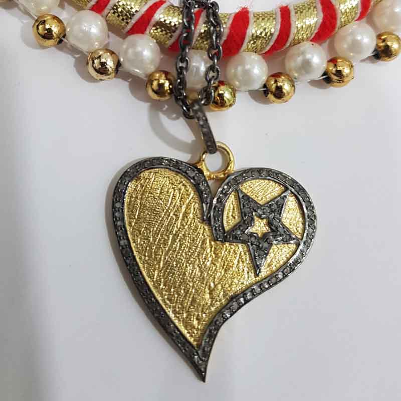 Handmade Designer Heart Star Pendent With Pave Layers