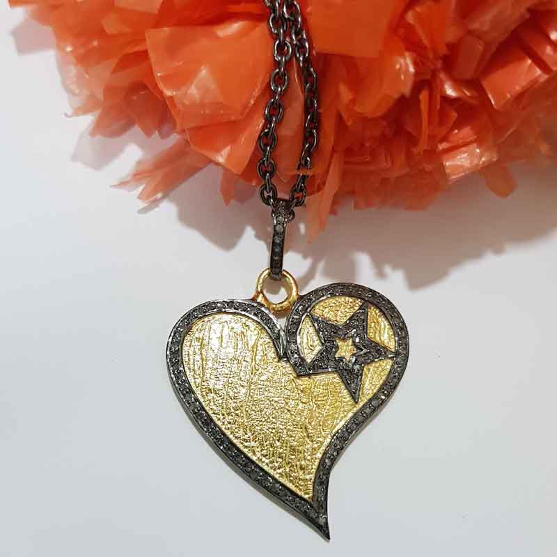 Handmade Designer Heart Star Pendent With Pave Layers