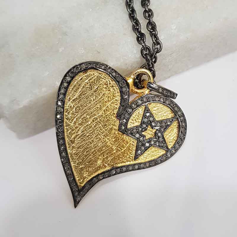 Handmade Designer Heart Star Pendent With Pave Layers