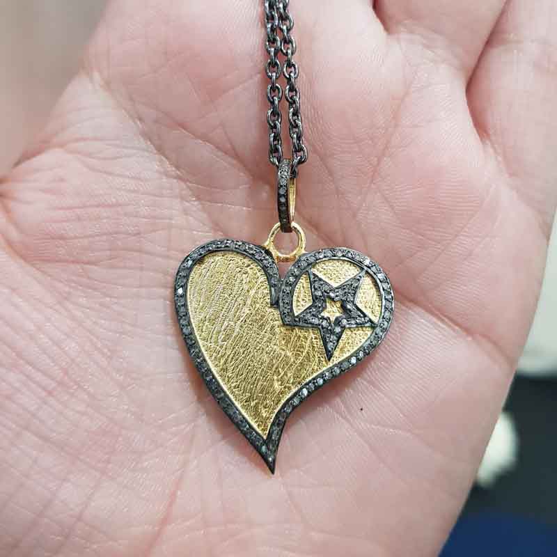 Handmade Designer Heart Star Pendent With Pave Layers