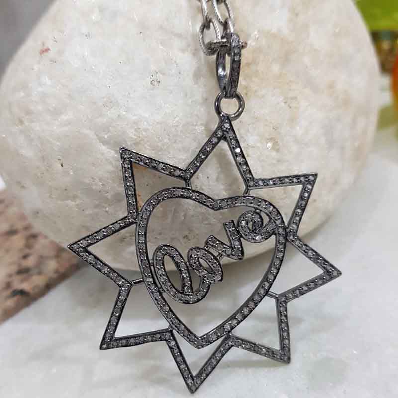 Handmade Love Designer Heart Star Pendent With Pave Diamond Layers