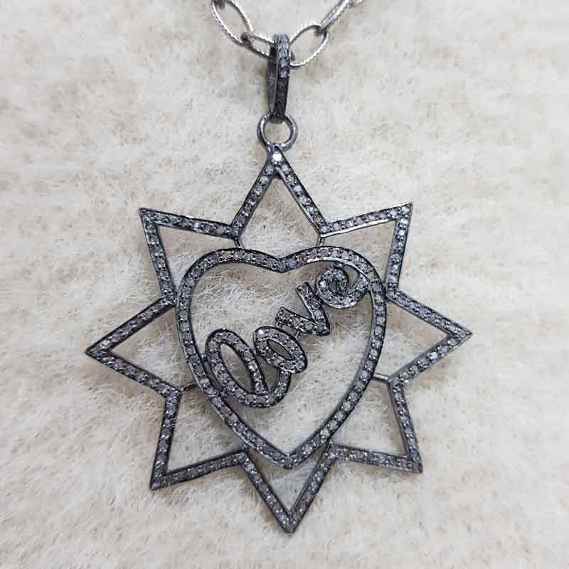 Handmade Love Designer Heart Star Pendent With Pave Diamond Layers