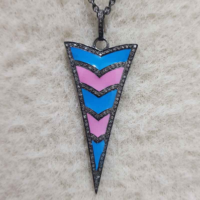 Graceful Arrow Head Designer Pendent With Turquoise And Pink Enamel