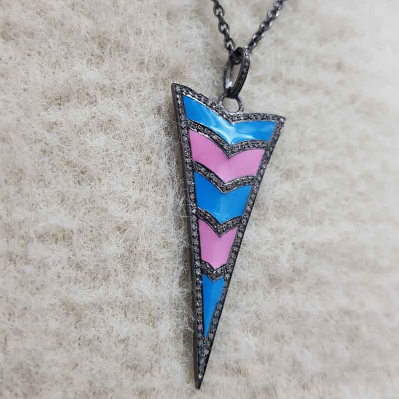 Graceful Arrow Head Designer Pendent With Turquoise And Pink Enamel