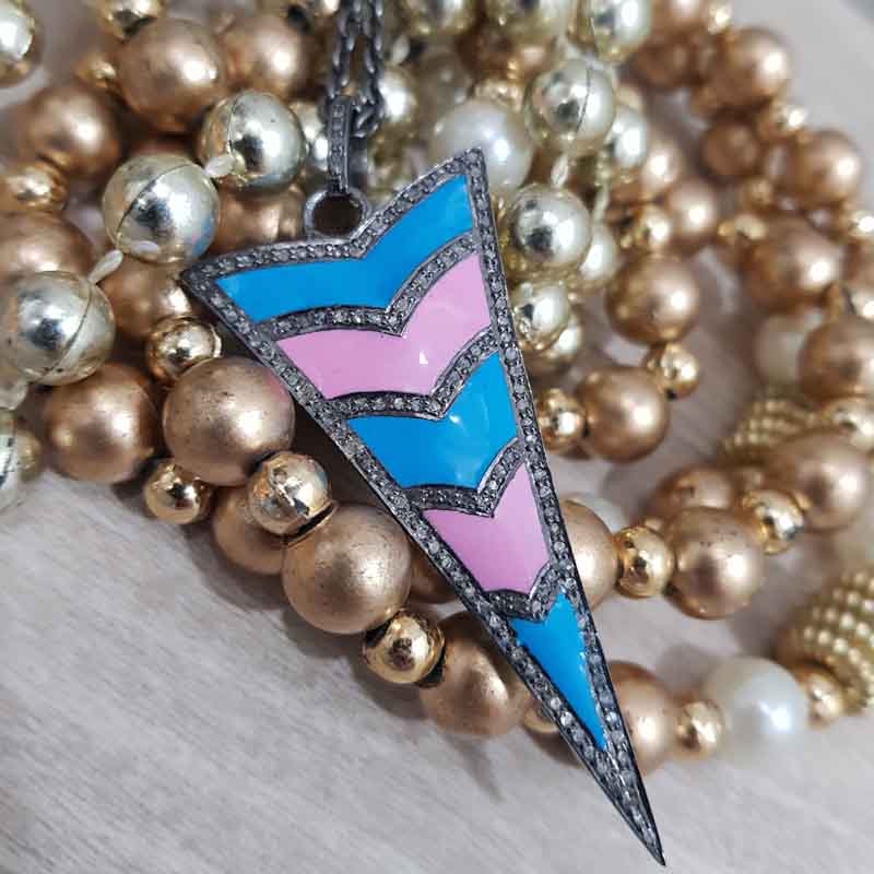 Graceful Arrow Head Designer Pendent With Turquoise And Pink Enamel