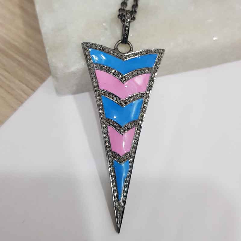 Graceful Arrow Head Designer Pendent With Turquoise And Pink Enamel