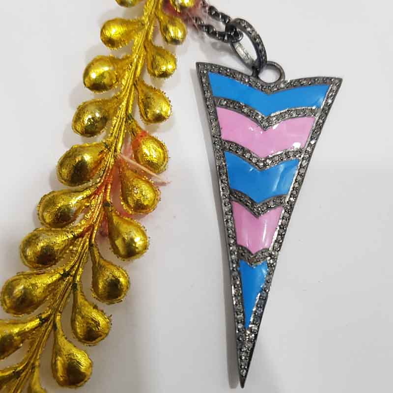 Graceful Arrow Head Designer Pendent With Turquoise And Pink Enamel