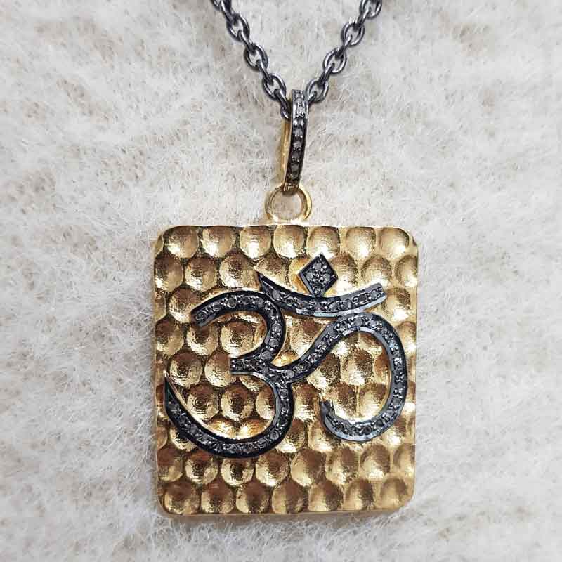 Yellow Pave Diamond Handmade Ohm Pendent