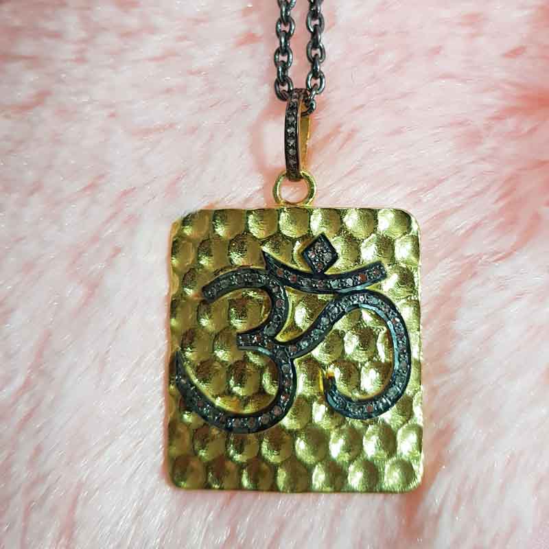 Yellow Pave Diamond Handmade Ohm Pendent