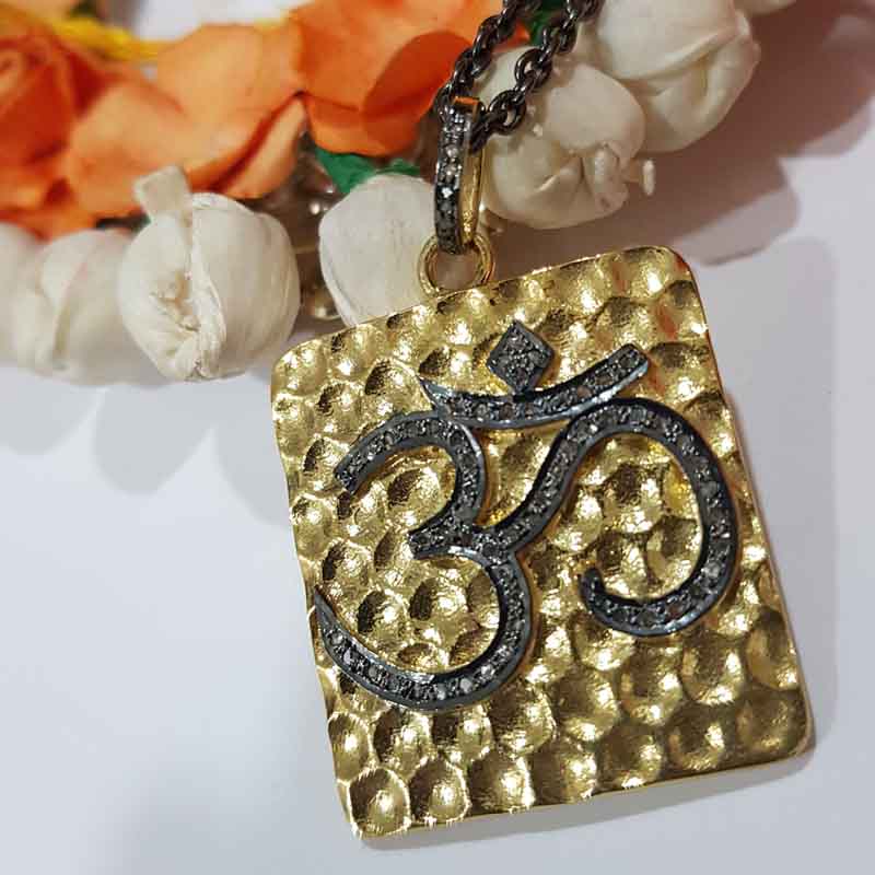 Yellow Pave Diamond Handmade Ohm Pendent