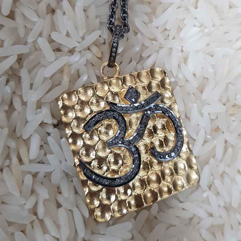 Yellow Pave Diamond Handmade Ohm Pendent