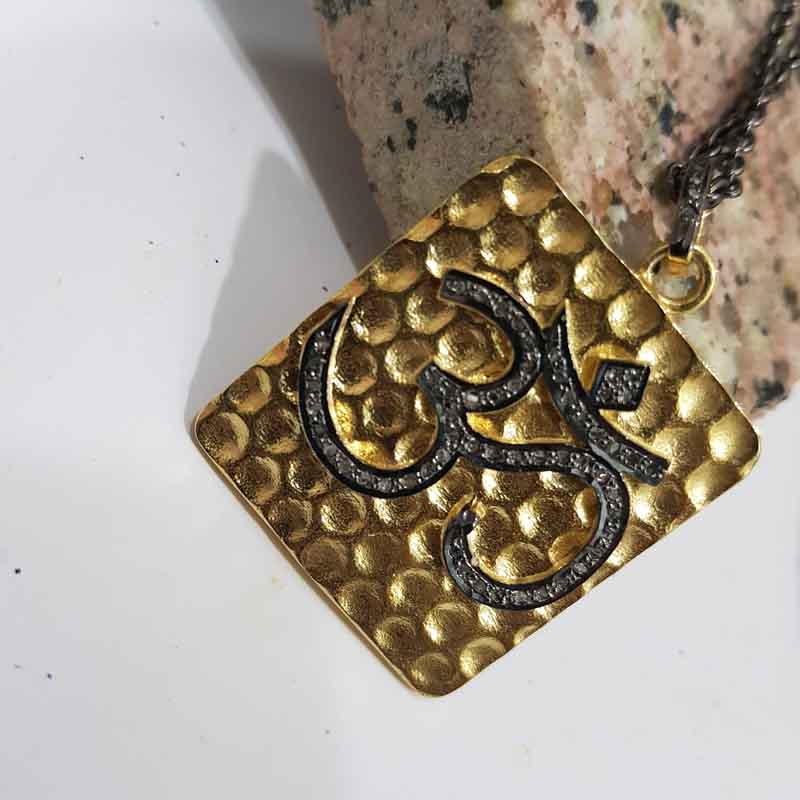 Yellow Pave Diamond Handmade Ohm Pendent