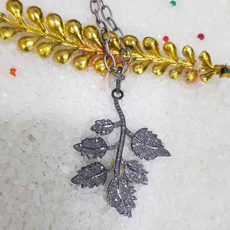 Leaf Style Pendent With pave Diamond layers