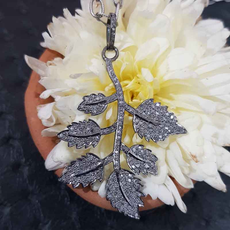 Leaf Style Pendent With pave Diamond layers