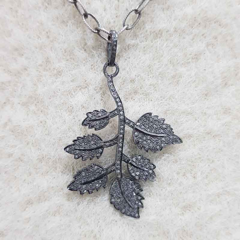 Leaf Style Pendent With pave Diamond layers