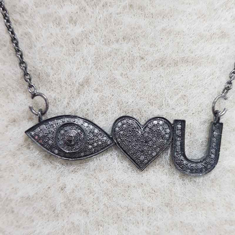 Stylish Evil Eye Heart Necklace Pave Diamond pendent