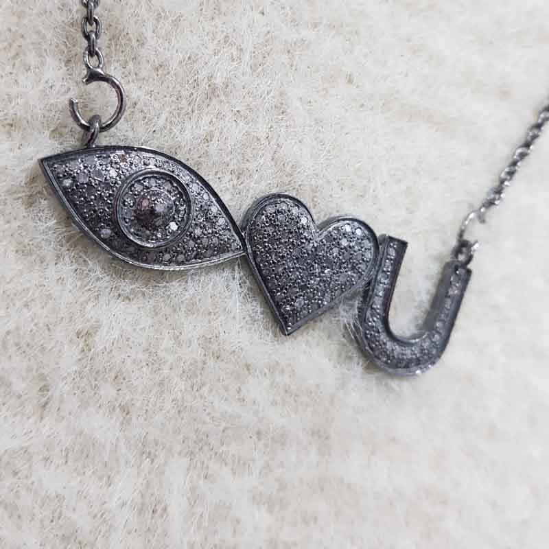 Stylish Evil Eye Heart Necklace Pave Diamond pendent