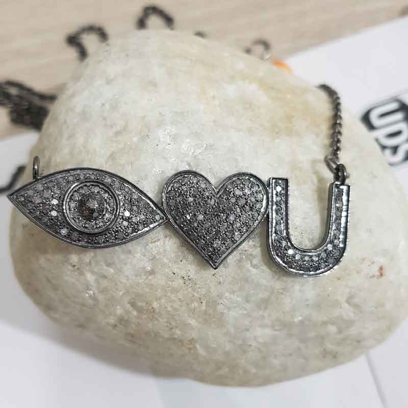 Stylish Evil Eye Heart Necklace Pave Diamond pendent