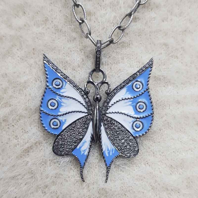 Glorious Butterfly With Blue And White Enamel