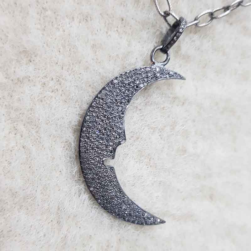 Crescent Moon Pendent With Pave Diamond layers