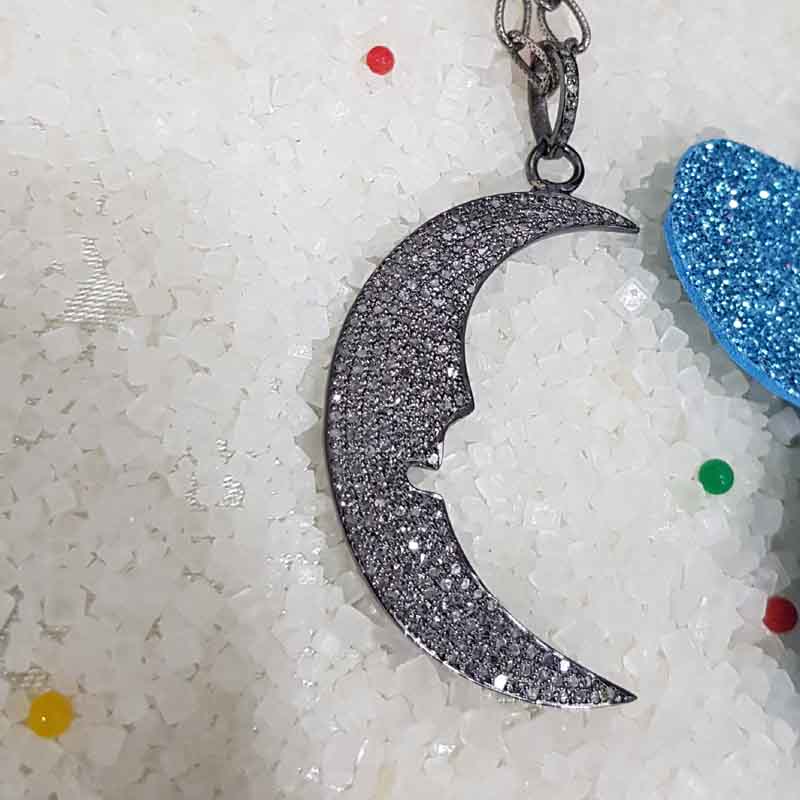 Crescent Moon Pendent With Pave Diamond layers