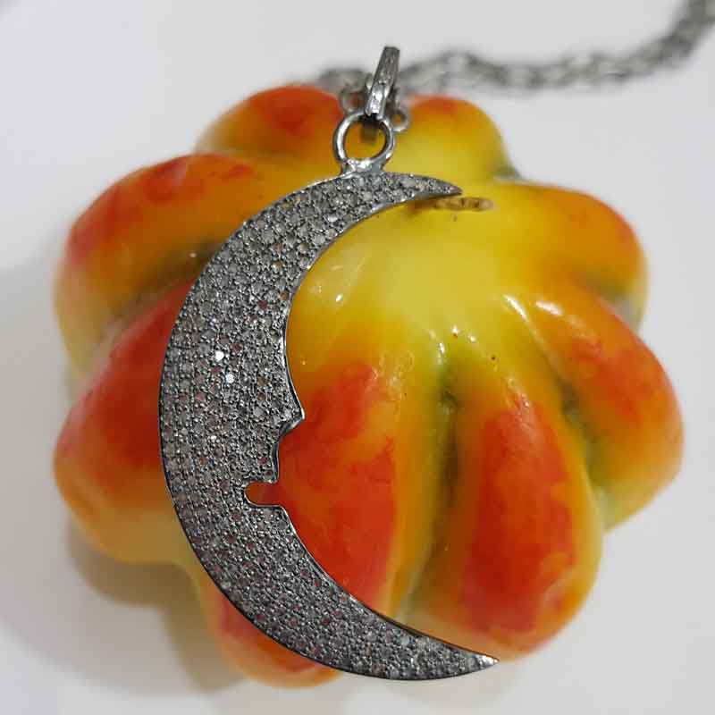 Crescent Moon Pendent With Pave Diamond layers