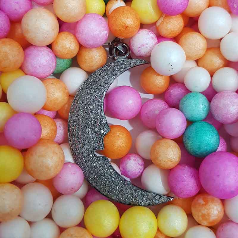 Crescent Moon Pendent With Pave Diamond layers