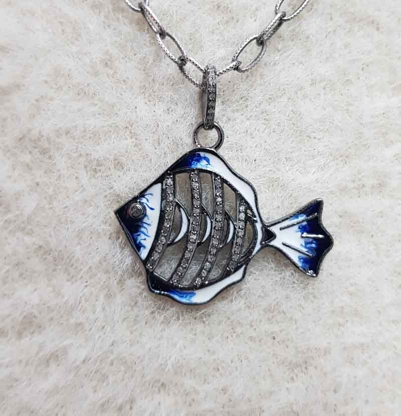 Stunning Fish Pendent With pave Diamonds And Enamel