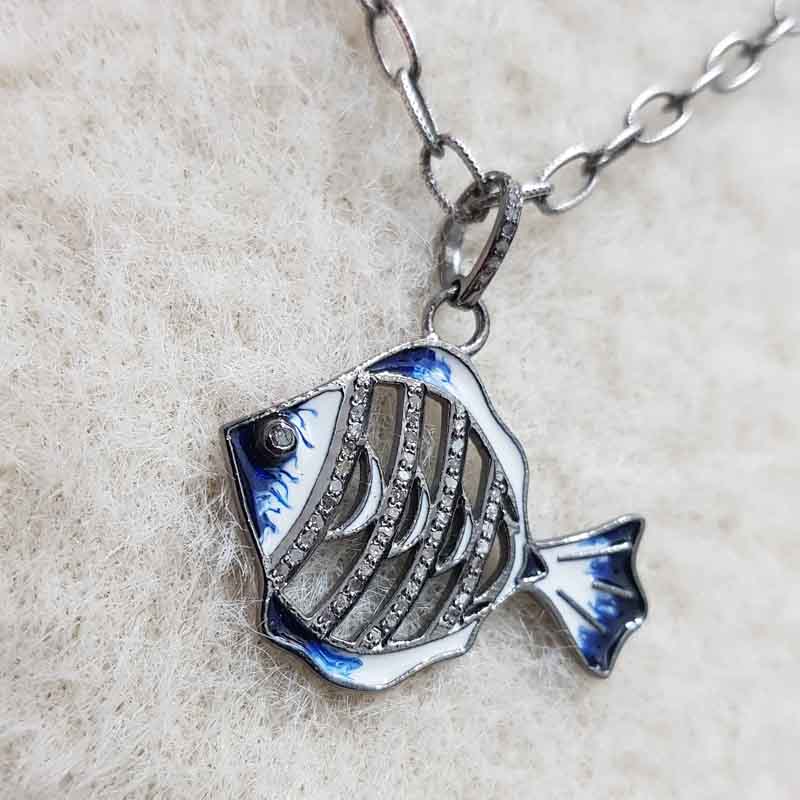 Stunning Fish Pendent With pave Diamonds And Enamel