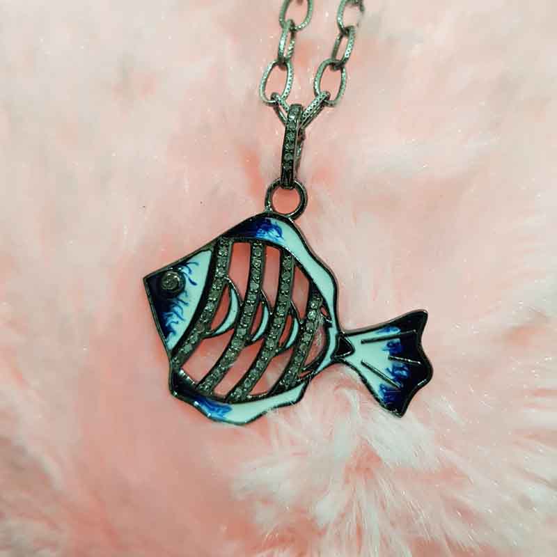 Stunning Fish Pendent With pave Diamonds And Enamel