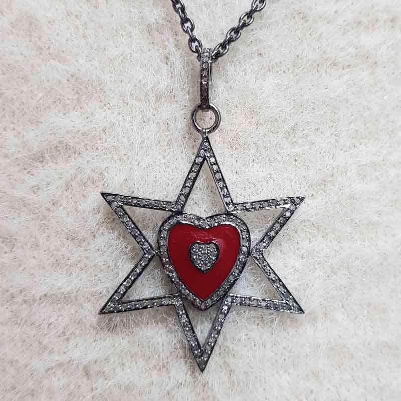 Pave Diamond Beautiful Heart Star pendent