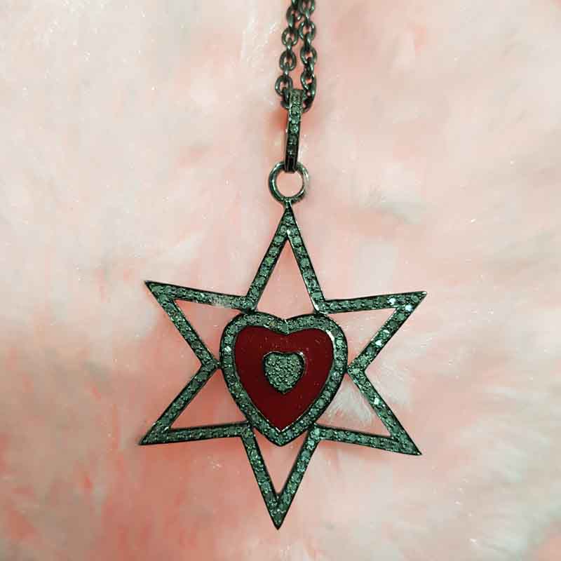 Pave Diamond Beautiful Heart Star pendent