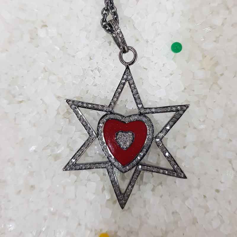 Pave Diamond Beautiful Heart Star pendent