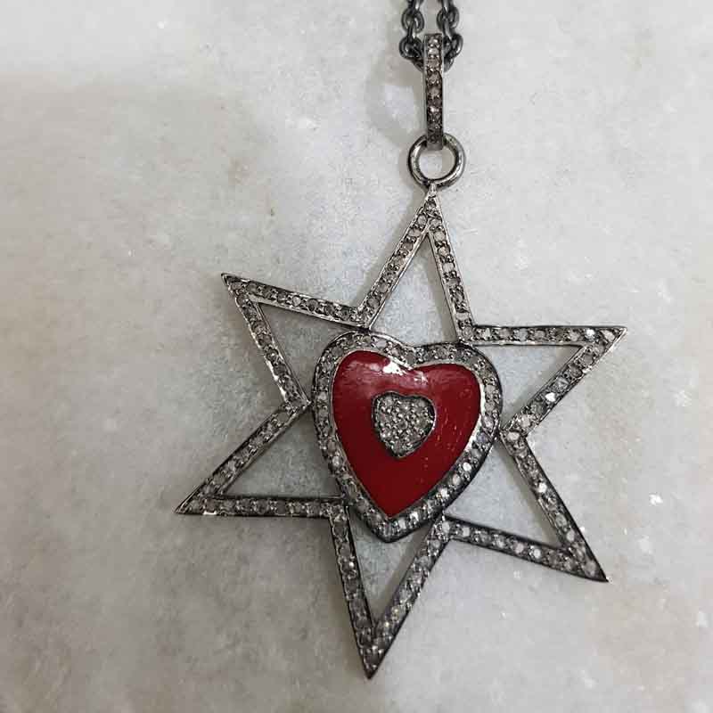 Pave Diamond Beautiful Heart Star pendent