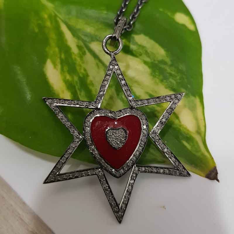 Pave Diamond Beautiful Heart Star pendent