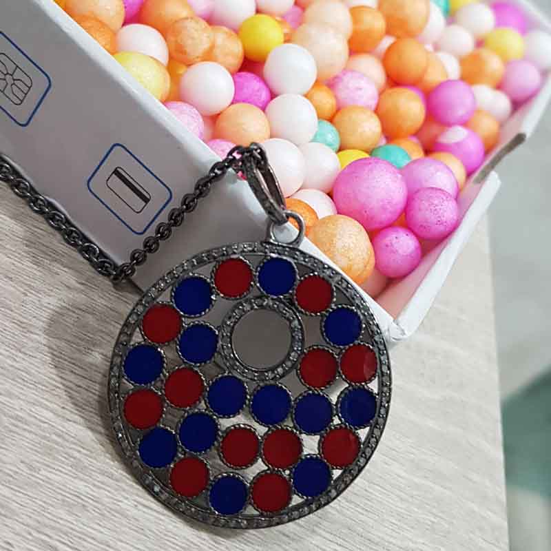 Round Fancy Pendent With Red And Blue Enamel