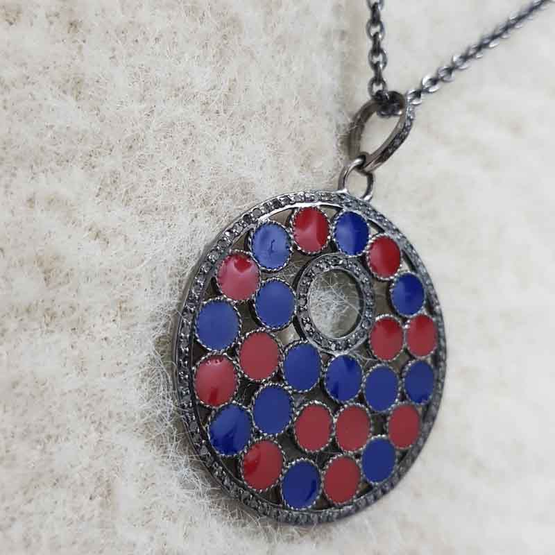 Round Fancy Pendent With Red And Blue Enamel