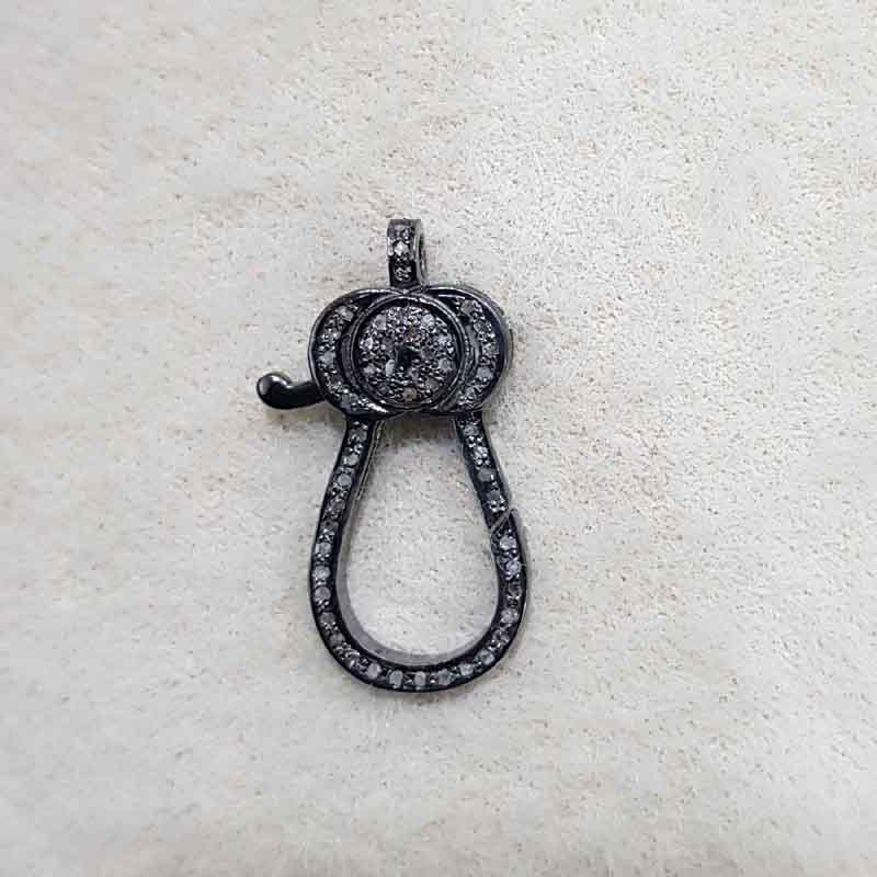 Black Beautiful Fancy Style Spring Clasp With Pave Diamond