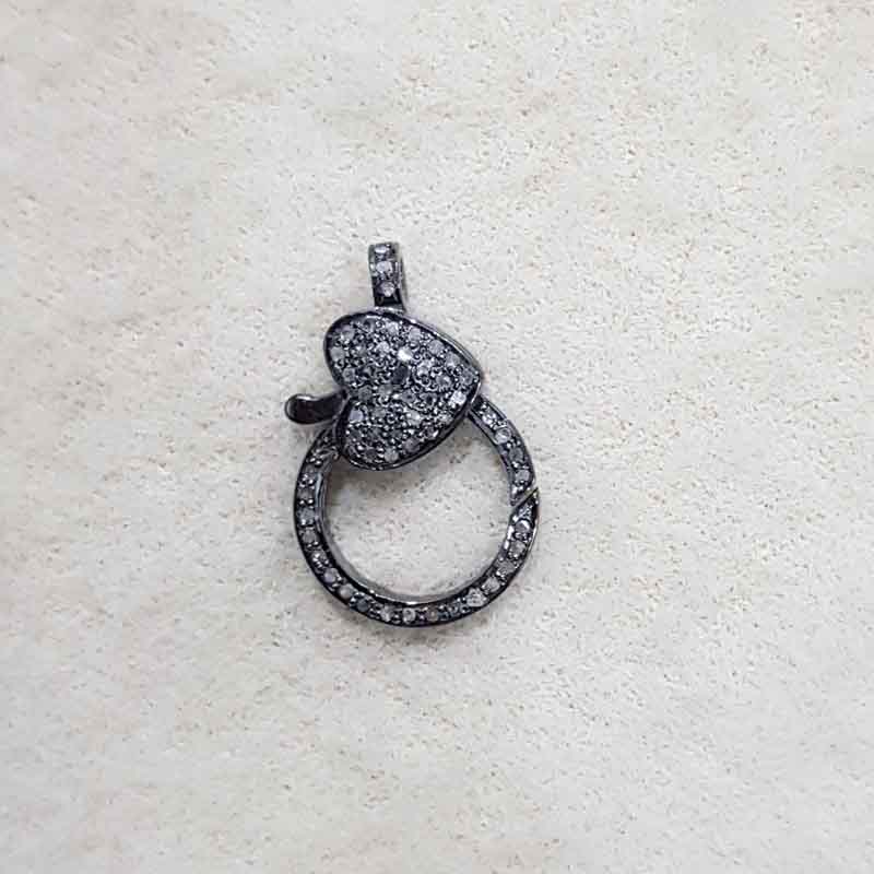 Round Pave Diamond Layer With Heart Style Spring Clasp Lock