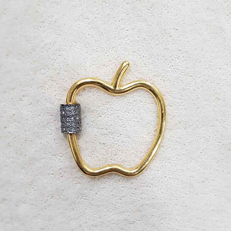 Apple Shaped Yellow Plated 925 Sterling Silver Pave Diamond Screw Clasp Lock