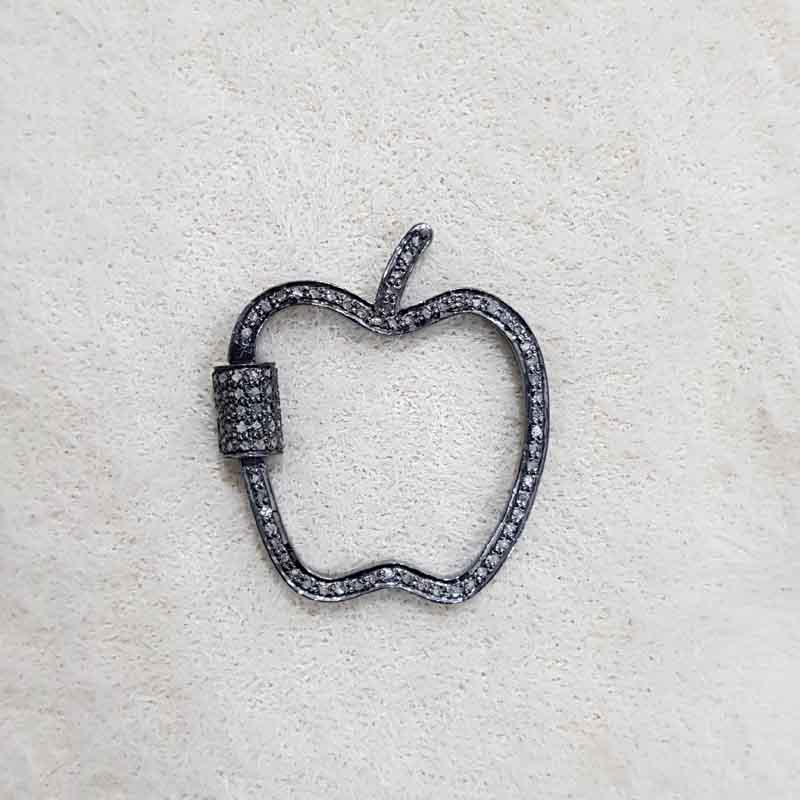 Apple Style 925 Sterling Silver Natural Pave Diamond Screw Clasp Lock