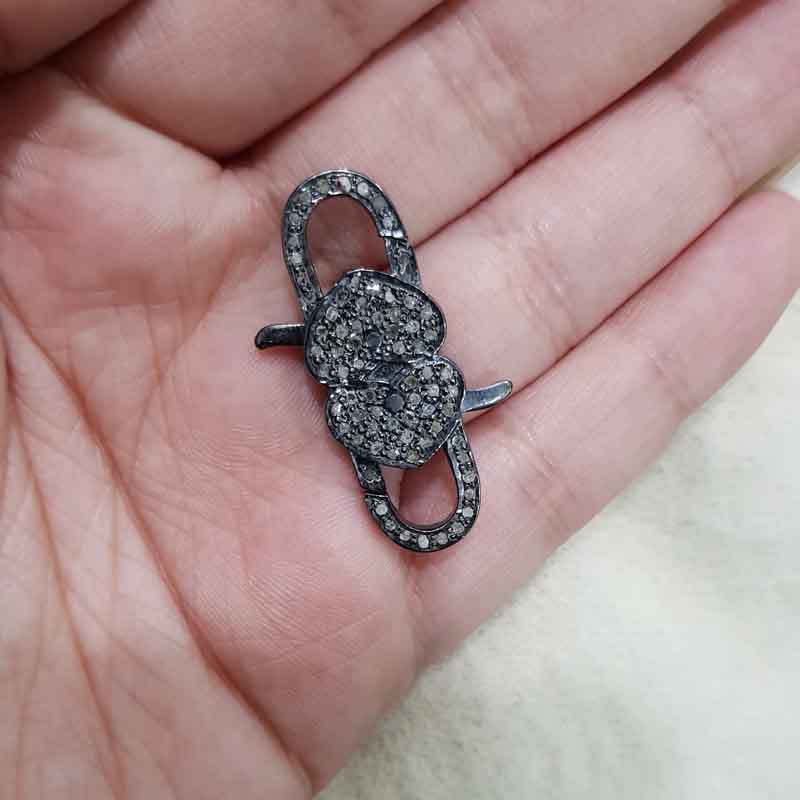 Shiny Small Heart Style Handmade Pave Diamond Spring Lobster