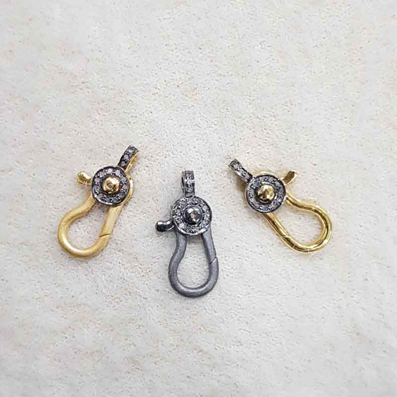 Yellow And Black Rhodium Plated Spring Clasp Lock With Pave Diamond