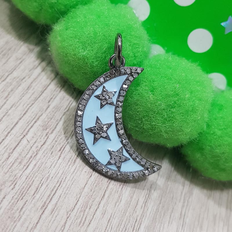 Unique Designer Handmade Moon Style Pendant With Pave Diamond